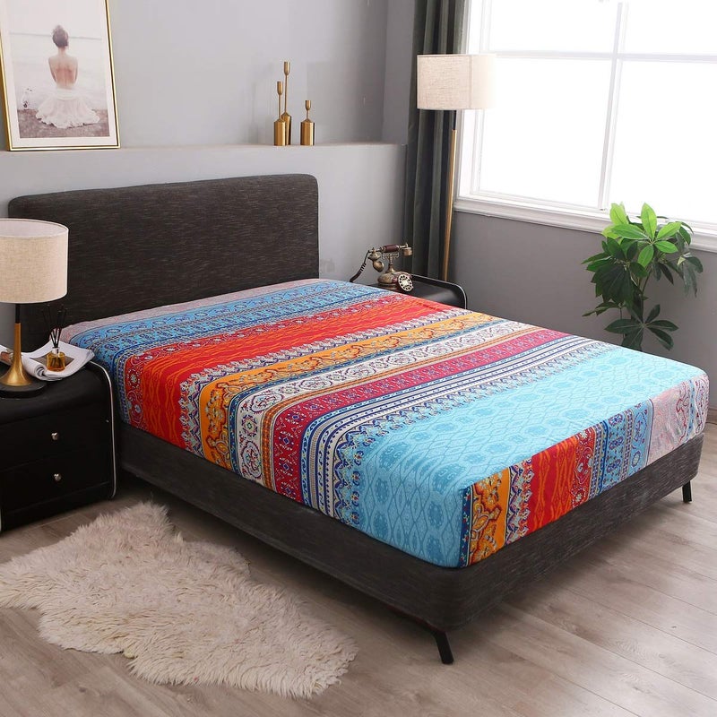 Pangzi Bohemian Sheet Set,Retro Bed Sheets 16 inch Deep Pockets,1 Fitted Sheet, 1 Flat, 2 Pillow Cases - 4 Piece (Queen, A) - Image 4
